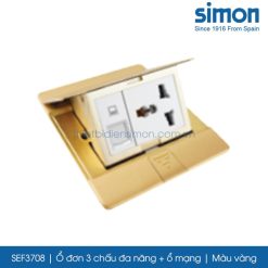 SEF3708 Simon ổ cắm âm sàn gồm ổ đơn 3 chấu đa năng + ổ mạng màu vàng