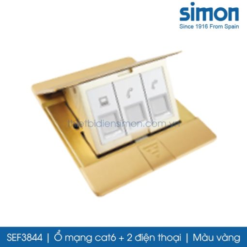 SEF3844 Simon ổ cắm âm sàn gồm ổ mạng cat6 và 2 điện thoại màu vàng