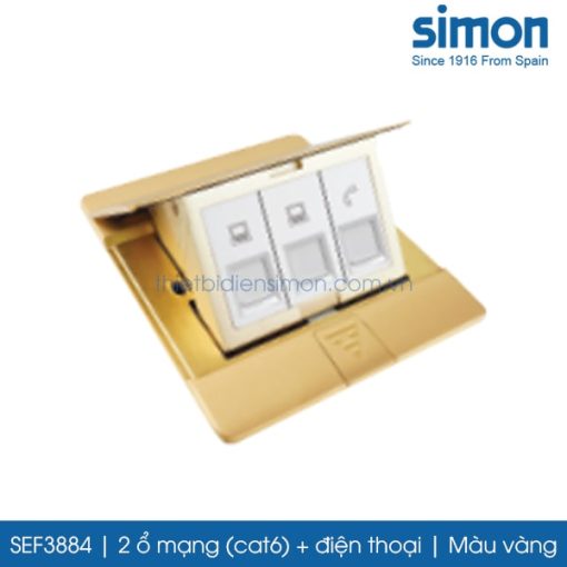 SEF3884 Simon ổ cắm âm sàn gồm 2 ổ mạng cat6 + điện thoại màu vàng