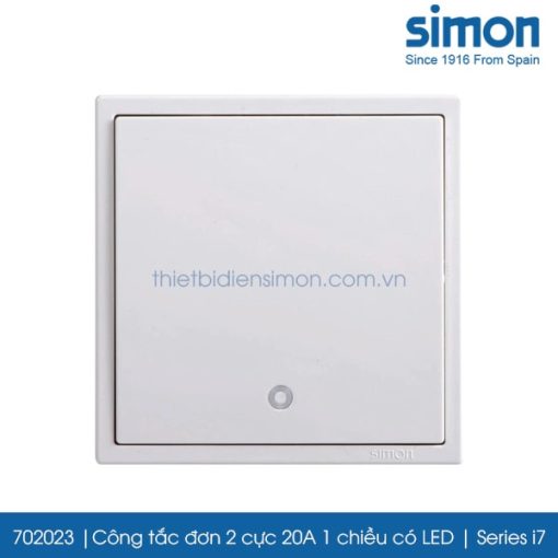 702023 Simon i7 công tắc đơn 2 cực 20A 1 chiều có LED