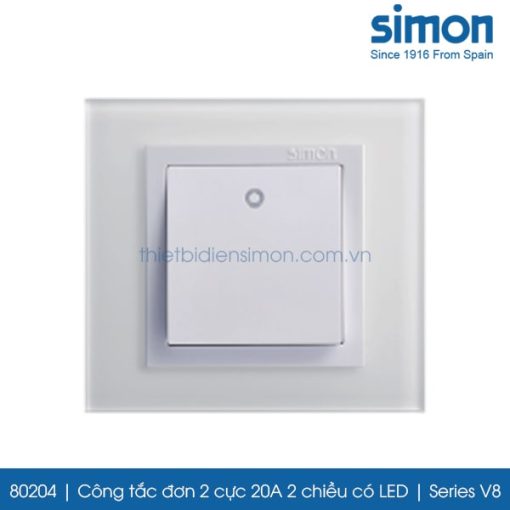 80204 Simon V8 công tắc đơn 20A 2 cực 2 chiều có LED
