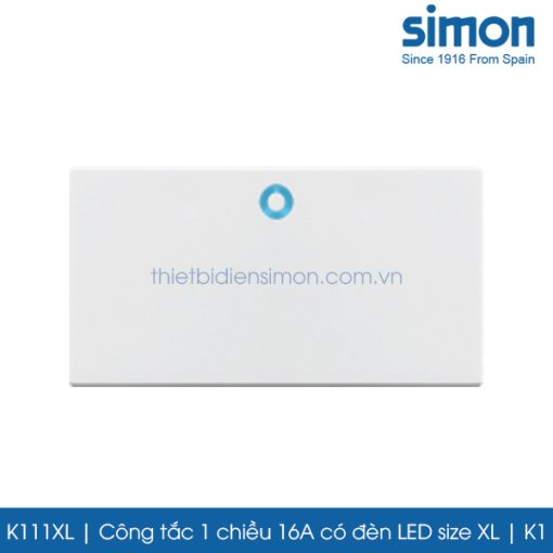 K111XL Simon K1 công tắc 1 chiều 16A có đèn LED size XL