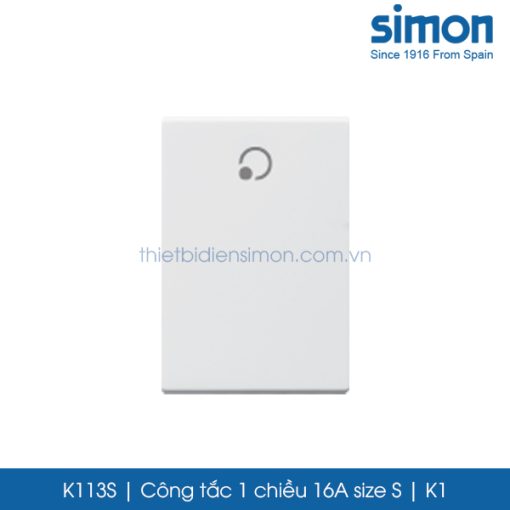 K113S Simon K1 công tắc 1 chiều 16A in biểu tượng đèn size S