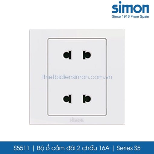 S5511 Simon S5 ổ cắm đôi 2 chấu 16A