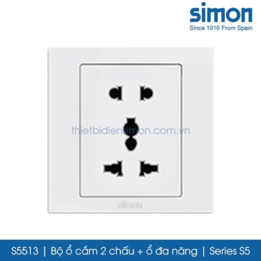 S5513 Simon S5 ổ cắm 2 chấu 16A + 3 chấu đa năng 10A